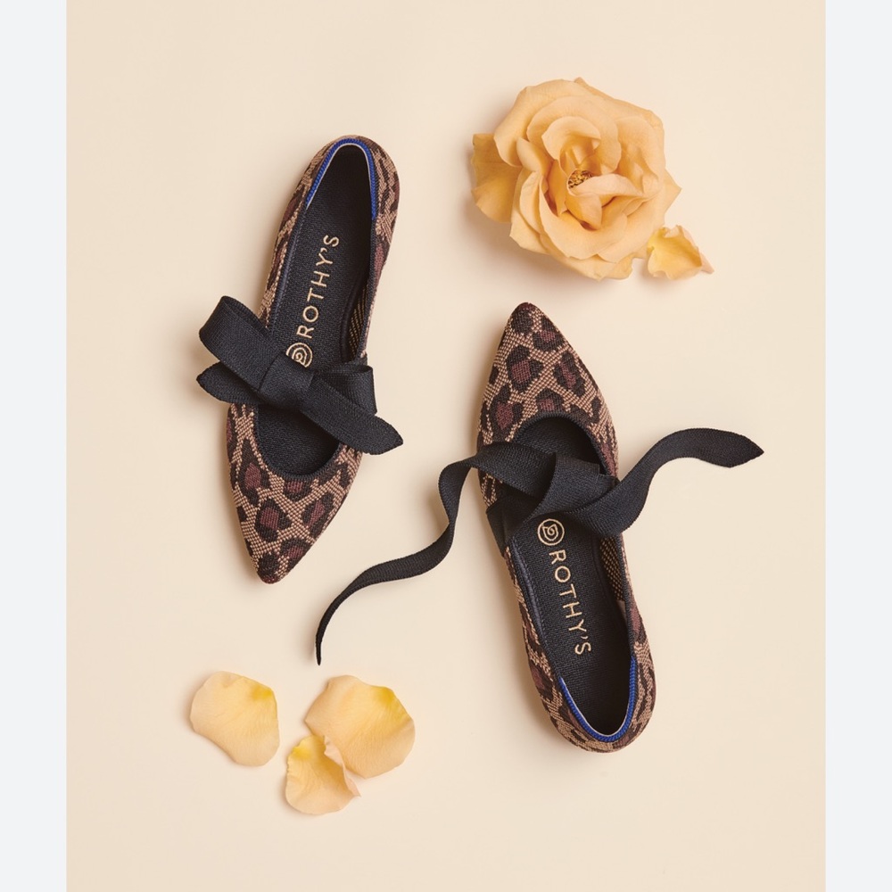 Rothy's Mary Jane Flats with Bow leopard cheetah print Mary Jane’s Women’s